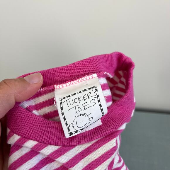 Vintage Tucker's Toes Pink Striped T-Shirt Romper 6-9 Months USA - Picture 3 of 6